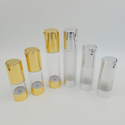 Fabrika Fiyatı Parlak Gümüş Renk 15ml, 30ml, 50ml Cilt Bakımı Paketleme Lüks Havasız Şişe 2022