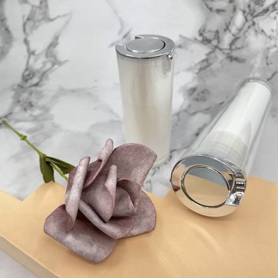 İnci Beyazı 30ml Havasız Pompalı Şişe 50ml Akrilik Gümüş Metalize Yuvarlak Şekil