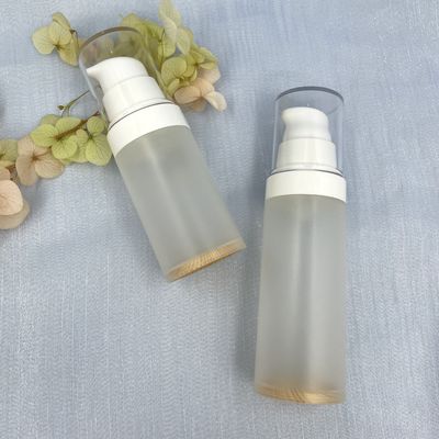 Şeffaf PP Havasız Şişe Pompası 30ml 50ml Ahşap Desenli Serigrafi