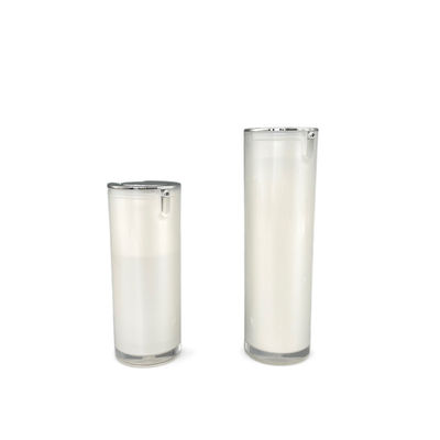 İnci Beyazı 30ml Havasız Pompalı Şişe 50ml Akrilik Gümüş Metalize Yuvarlak Şekil