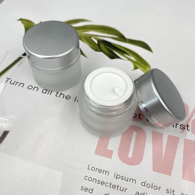 10g Buzlu Kozmetik Cam Kavanoz Krem Çapı 3.5cm Şeffaf Renkli Beyaz Kapak