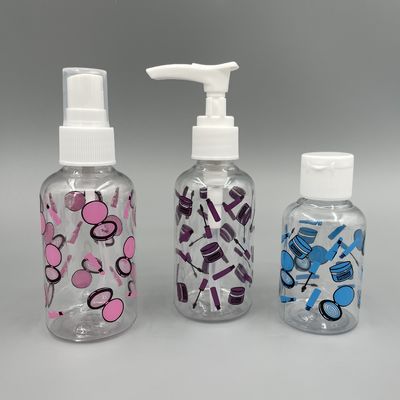 Baskı ile Şeffaf Boston PET Pompa Şişe Yuvarlak Omuz 70ml Nemlendirici